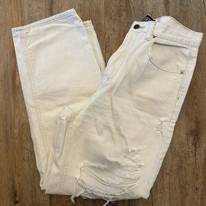 BDG Off-White High Rise Baggy Ripped Distressed Boyfriend Jeans